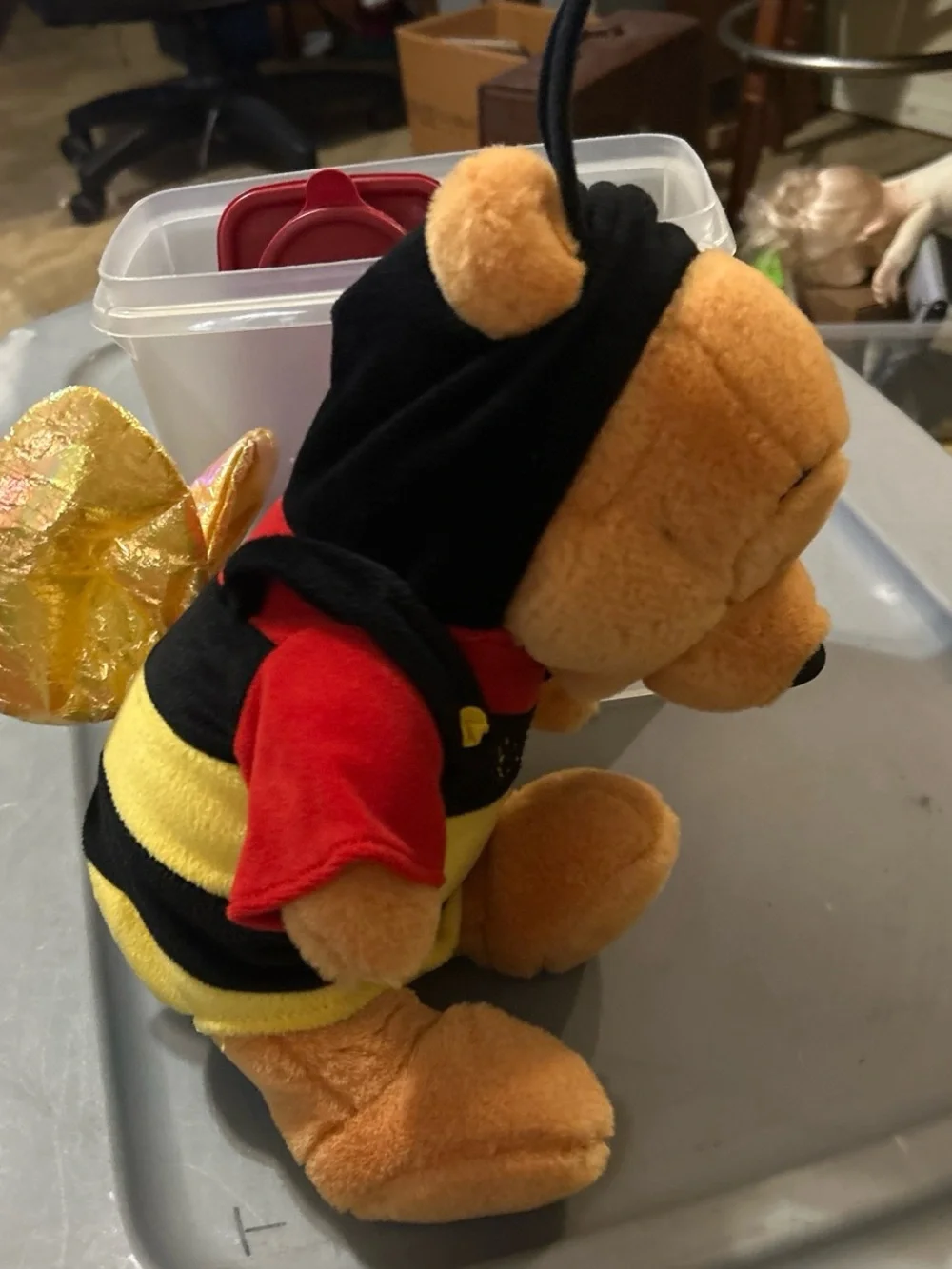 Disney Pooh Plush in Red Shirt & Yellow Black Bee Outfit